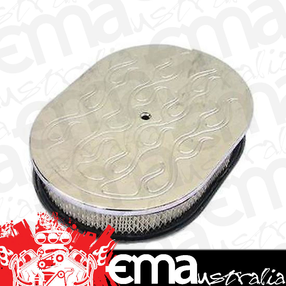 RPC RPCR6020xC Oval Flame Style Air Cleaner 12" x 2" Chrome fits Single 4 Barrel