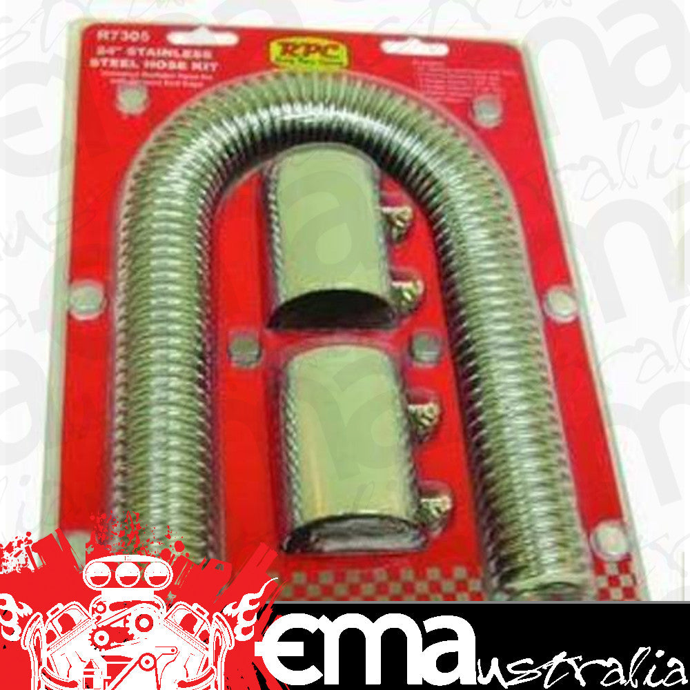 RPC RPCR7305 Stainless Steel Radiator Hose Kit 24" Hose Length w/ Chrome End Caps