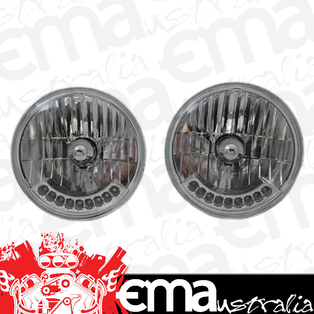 RPC RPCR7420 7" Round H4 Headlight Assembly w/ 9 Amber Led Turn Signal 1 (pair)