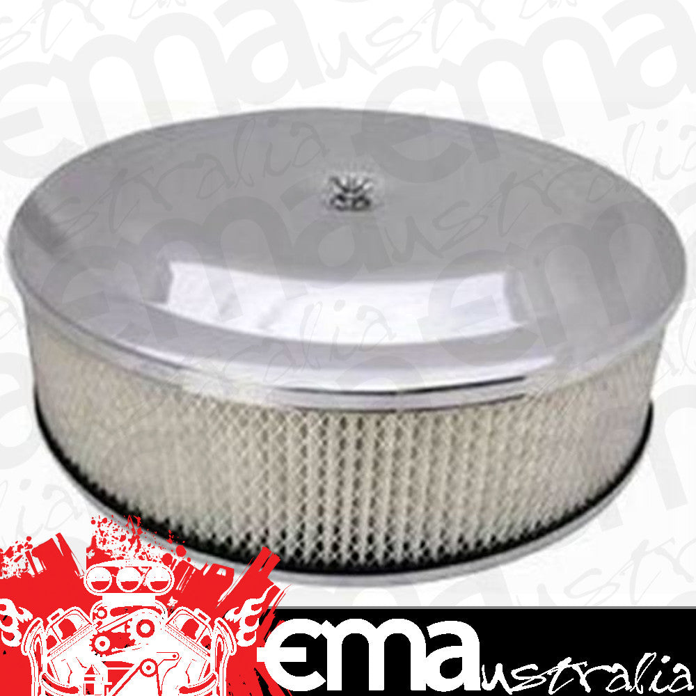 RPC RPCR8037 Round Race Car Style Air Cleaner Set 14' x 4' w/Paper Element Chrome Plated Steel Top & Hi-Lip Style Base