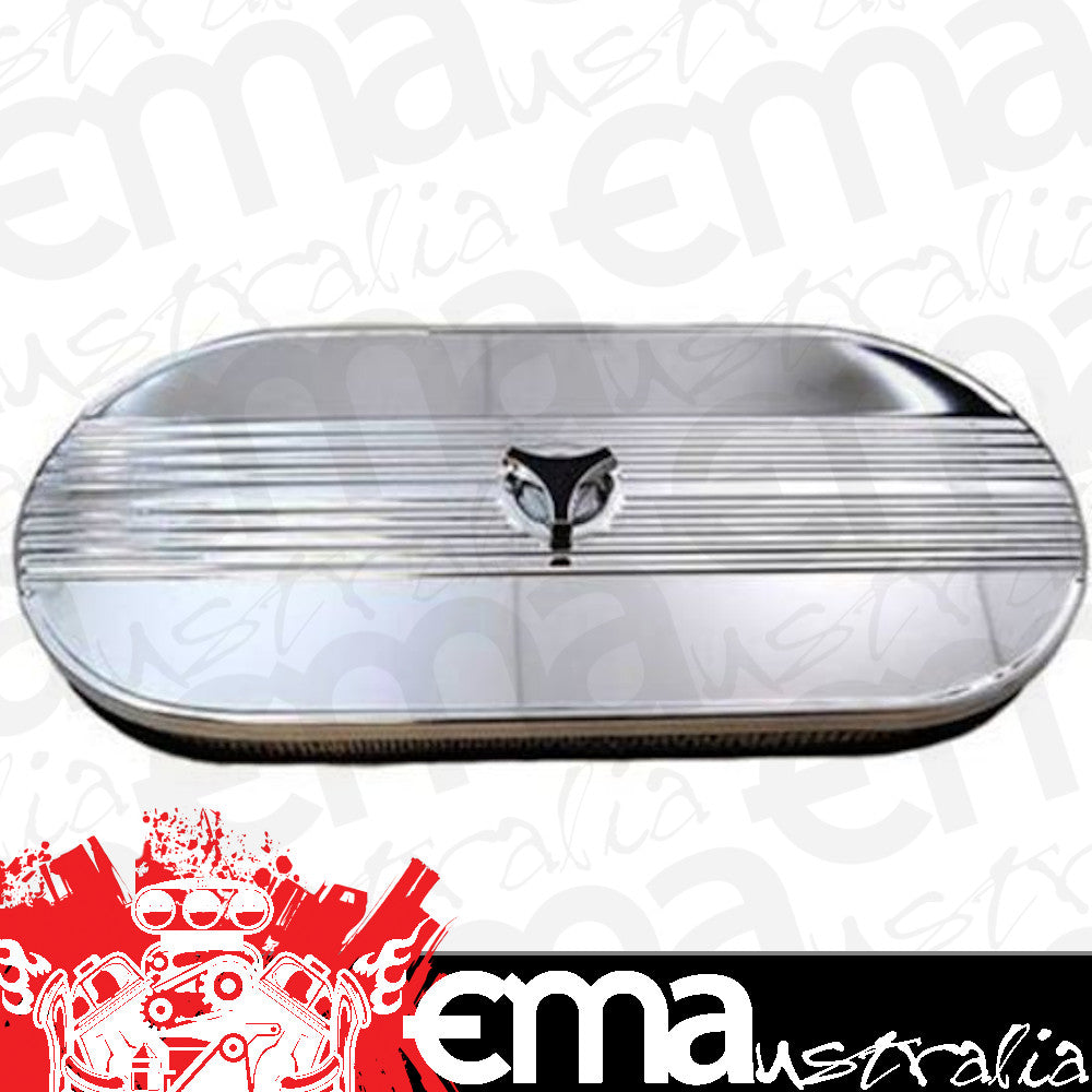 RPC RPCR8104 Cobra Style Air Cleaner Kit 65-73 Mustang 21'L x 10'W x 2.25'T Chrome Plated Steel Finned Top & Steel Base