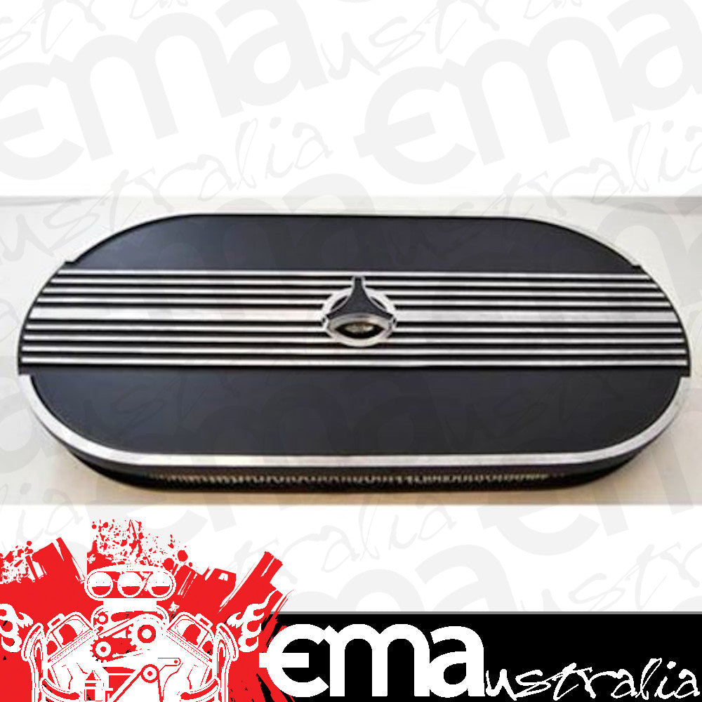 RPC RPCR8107 Cobra Style Air Cleaner Kit 65-73 Mustang 21'L x 10'W x 2.25'T Black Powdercoated Aluminium Finned Top Steel Base