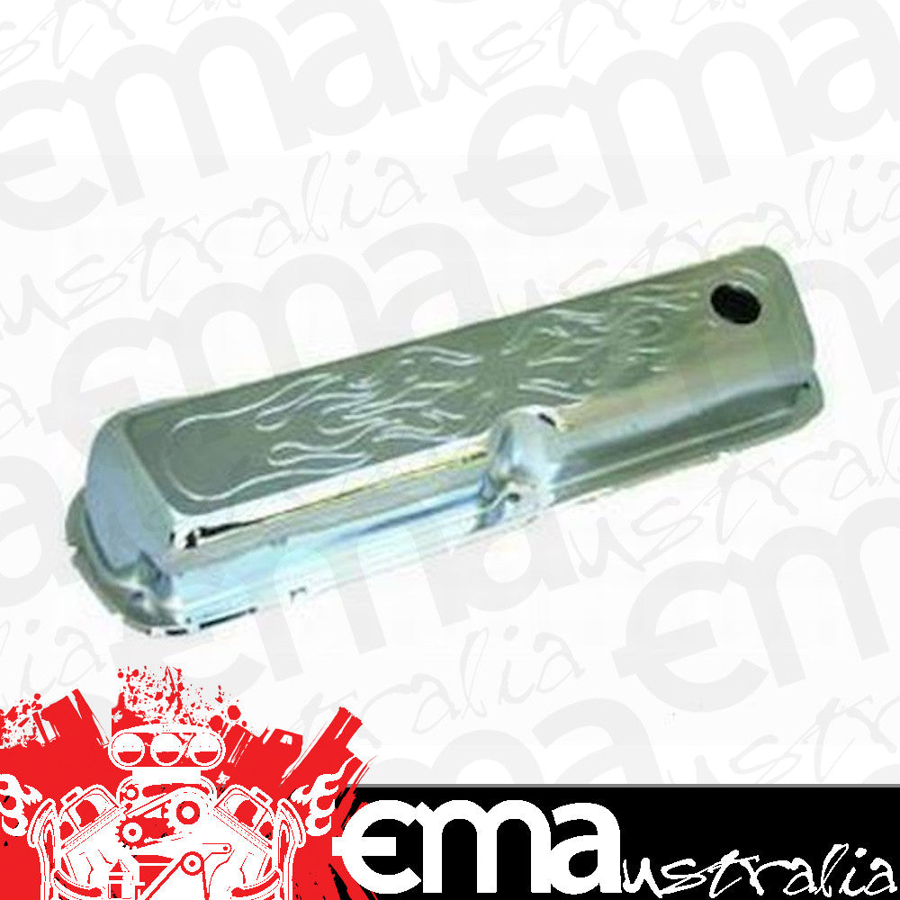 Ford small block Windsor 289-351ci & 5.0L V8 1962-85 RPC Chrome Steel Flamed Valve Covers suit 1962- 85 260-351W Racing Power Company (RPC) RPCR8237