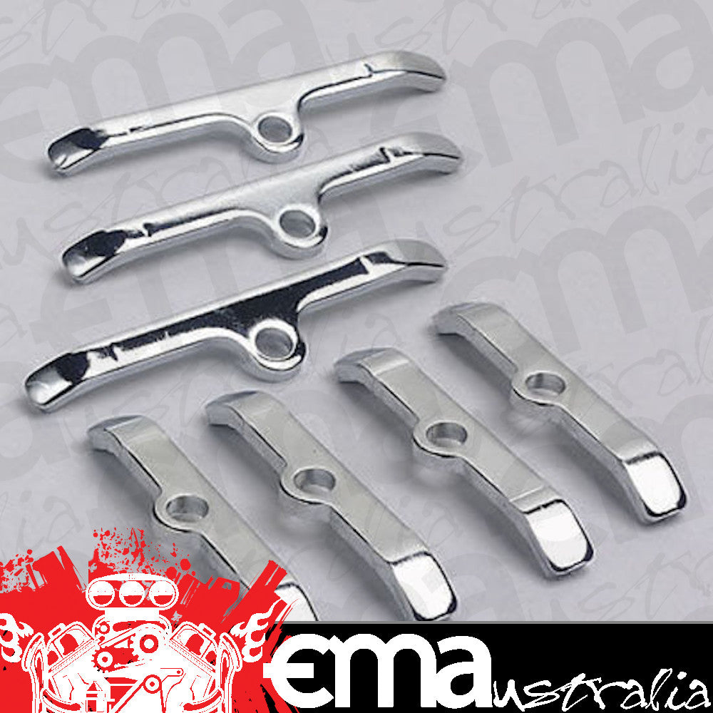 Chevy big block VI 396-454ci & Big block Gen V/VI 454ci V8 RPC Chrome Valve Cover Hold Down Tabs fits Chev BB 396-454 Set Of 7 Racing Power Company (RPC) RPCR9640