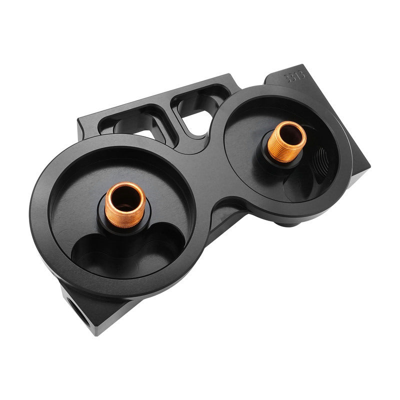 RTS RTS-OM3313 Remote Oil Filter Head 13/16''-16 Thread Dual Filters HP4 Filter Base AN12 ORB Po Billet Aluminium Black