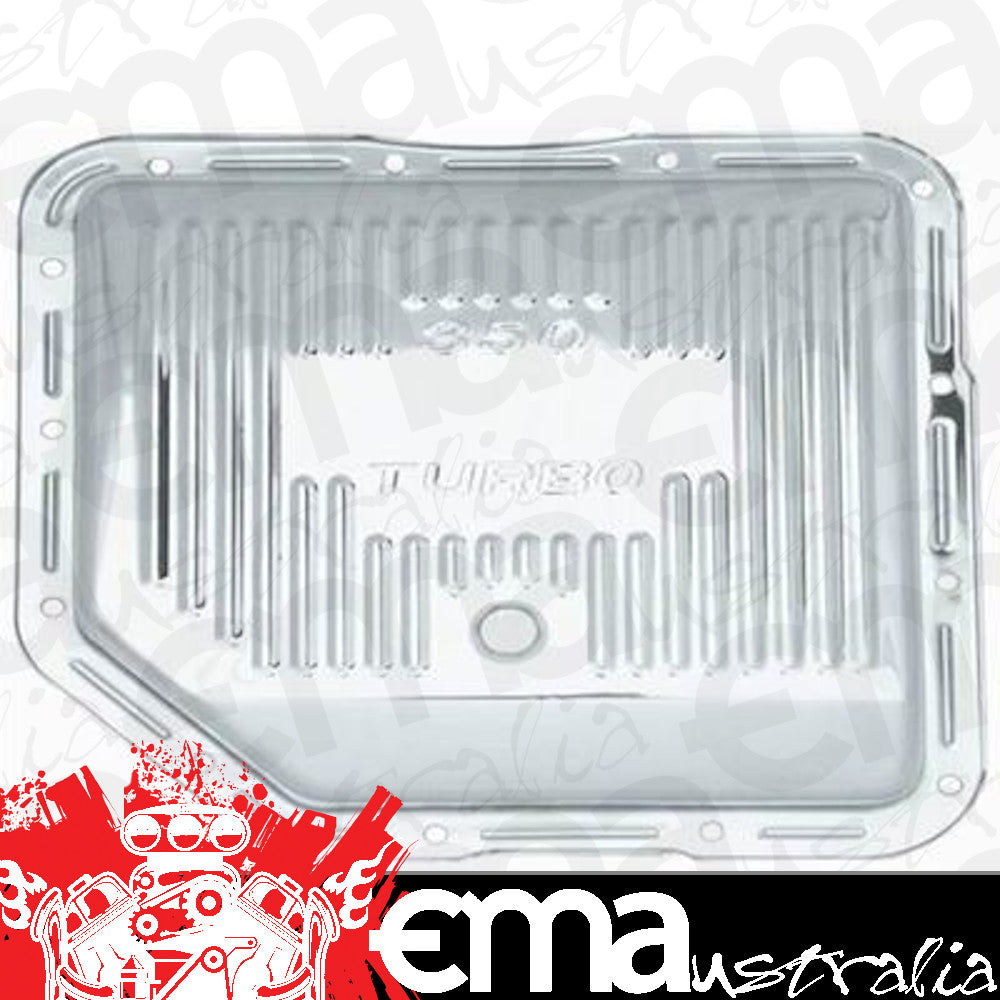 RTS RTS70120CH Chrome Steel Transmission Pan GM Turbo 350 Finned Bottom Included Drain Plug
