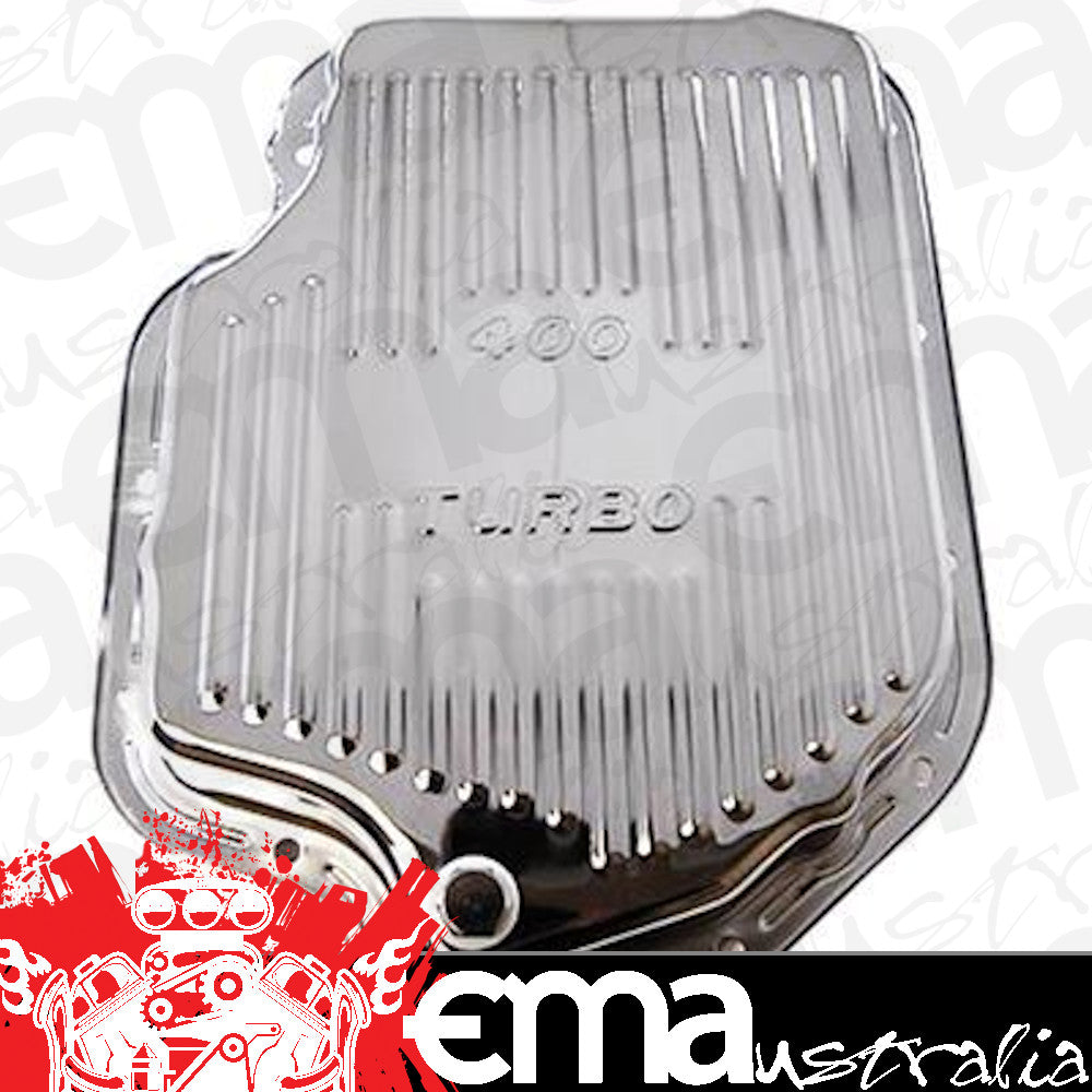RTS RTS70220CH Chrome Steel Transmission Pan GM Turbo 400 Stock Finned Bottom Included Drain Plug