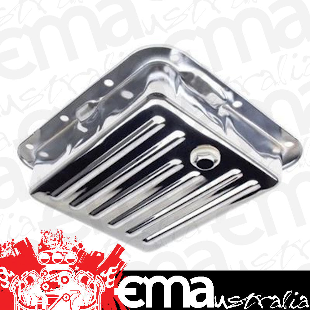 RTS RTS70400CH Chrome Ford C-4 Transmission Pan - Finned Extra Capacity - 1 3/4 Deeper