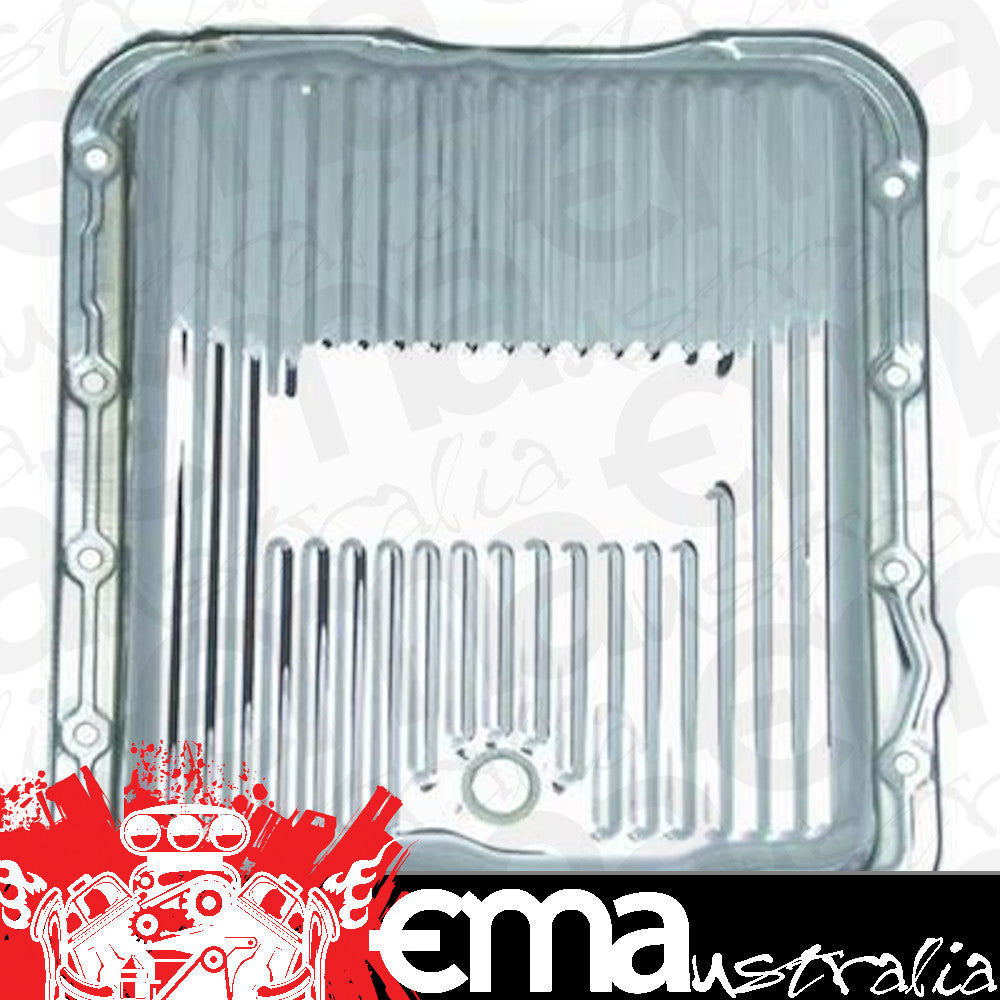 RTS RTS70800CH Chrome Steel Transmission Pan GM Turbo 700R4 & 4L60 Deep Style Finned Bottom Incl. Drain Plug