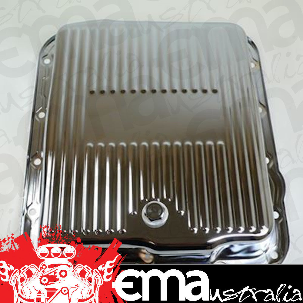 RTS RTS70820CH Chrome Steel Transmission Pan GM Turbo 700R4 & 4L60 Finned Bottom Incl. Drain Plug