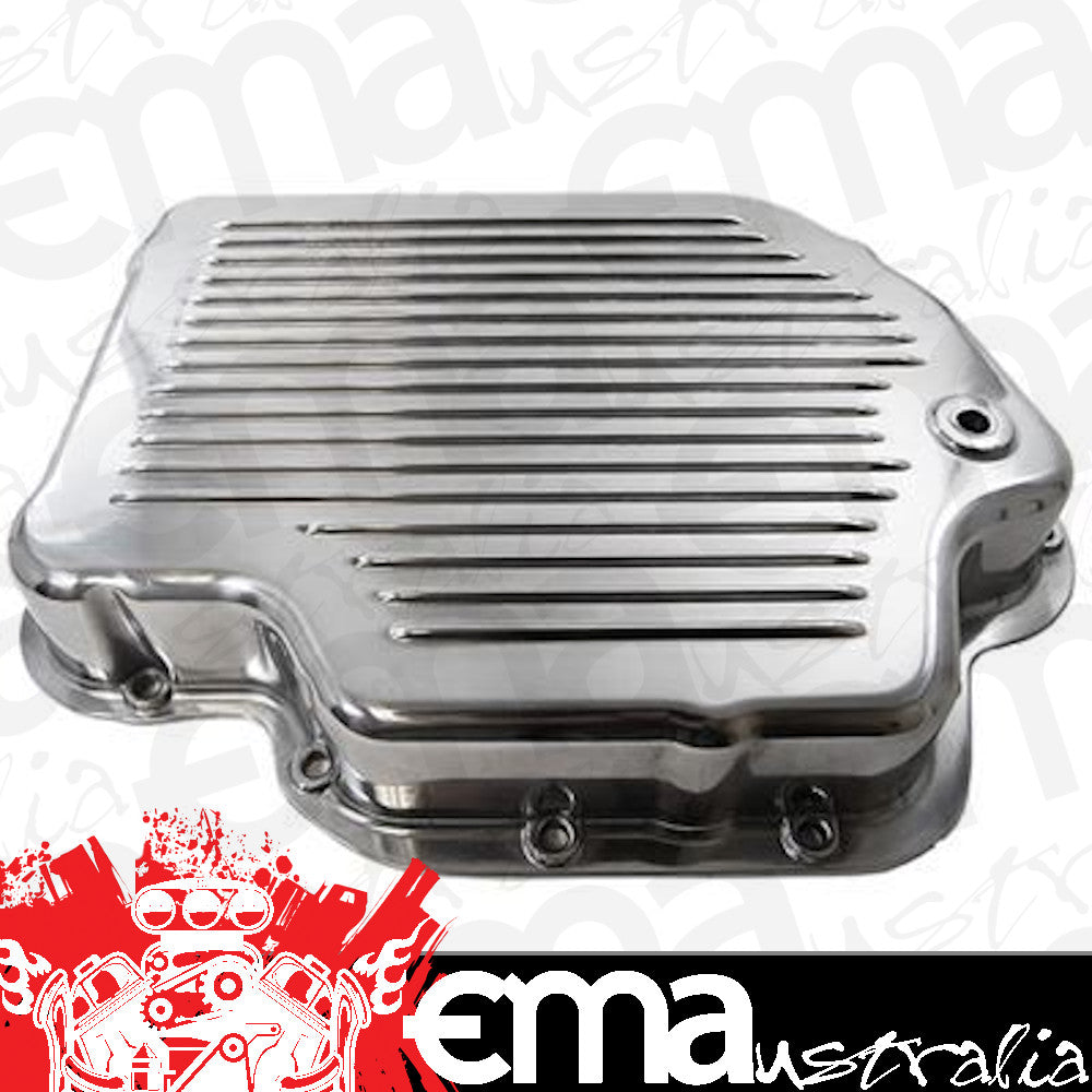 RTS RTS80220P Polished Aluminum Transmission Pan GM Turbo 400 Finned Bottom incl Drain Plug