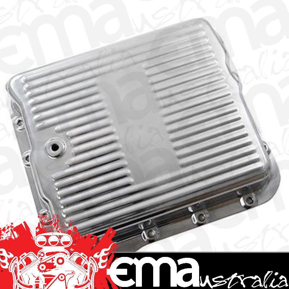 RTS RTS80800P Polished Aluminium Transmission Pan GM Turbo 700R4 & 4L60 Finned Bottom Includeds Drain Plug
