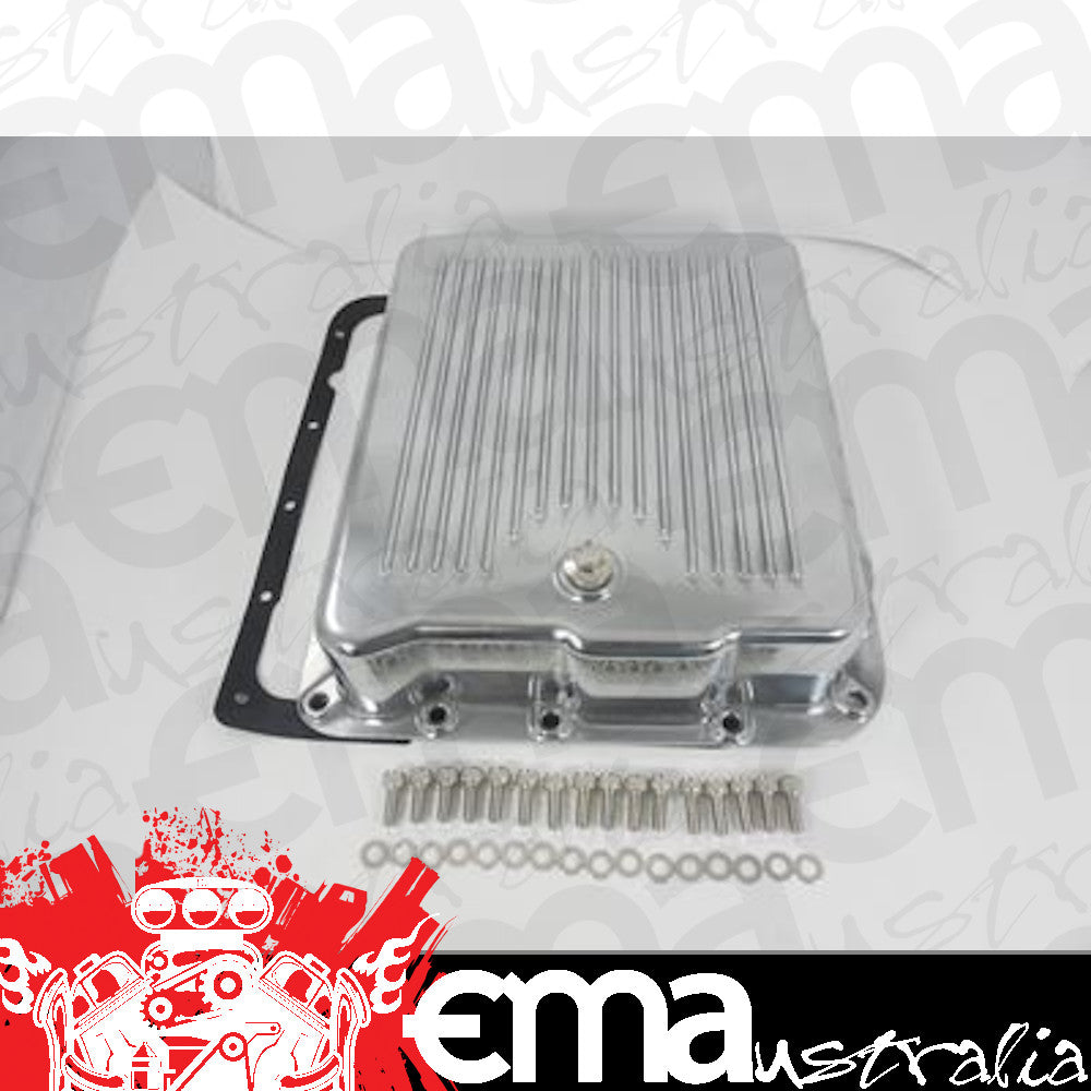 RTS RTS80820P Polished Aluminium Transmission Pan GM Turbo 700R4 & 4L60 2 7*8' Deepr Than Stock Finned Bottom Incl.
