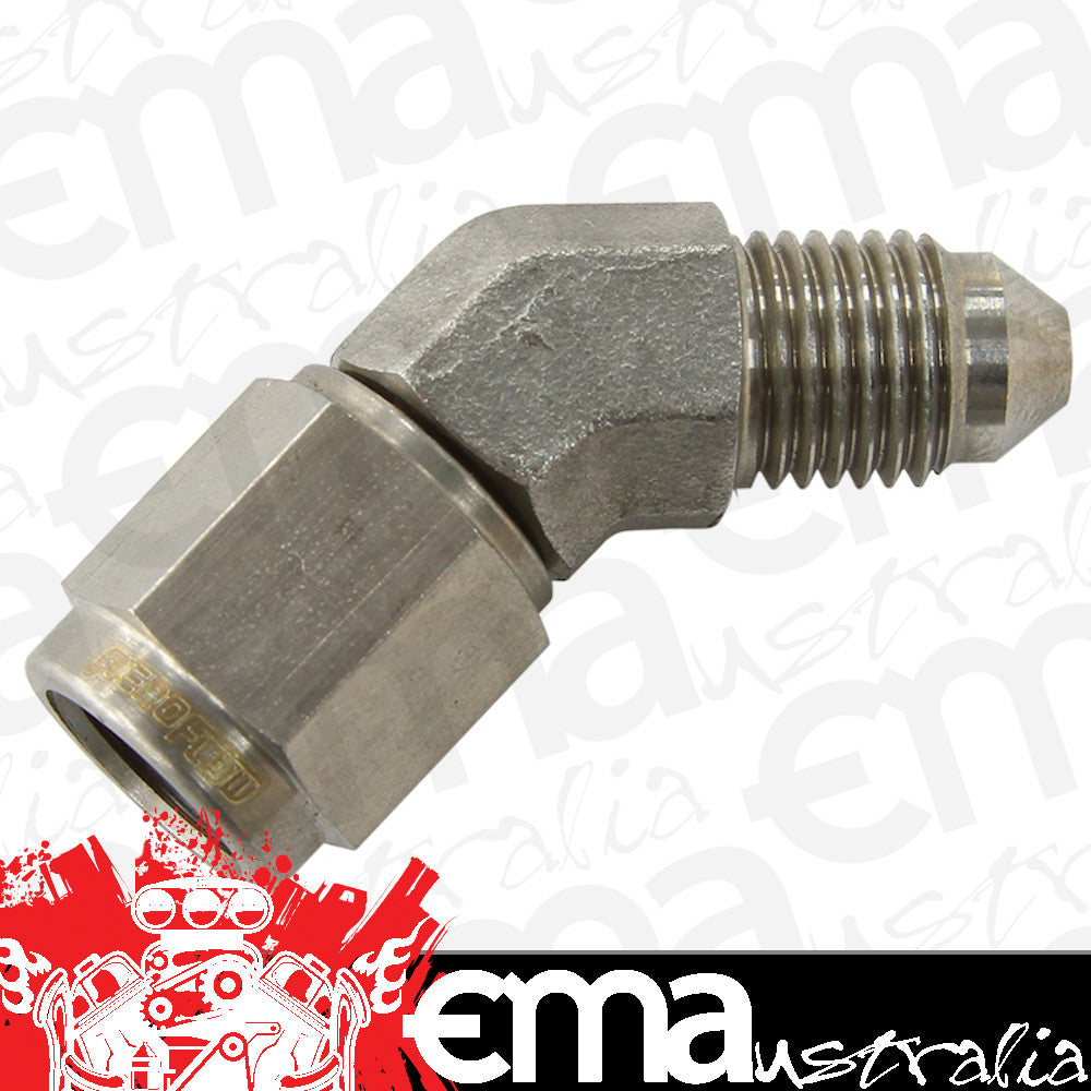 Aeroflow AF142-04SS S/S 45 Deg -4AN Female - Male Stainless Steel