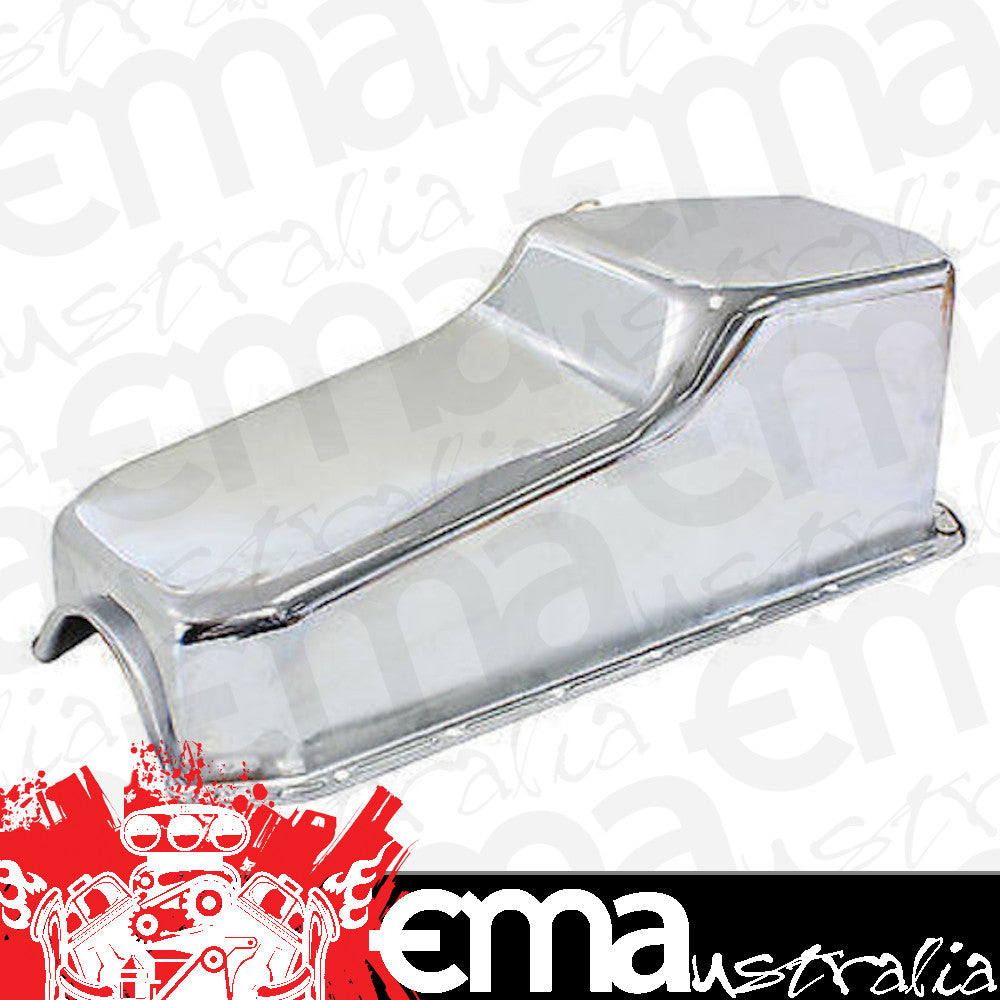 Aeroflow AF82-9005C Steel Stock Oil Pan SBC Chrom Lh/Side Dipstick Rear Sump