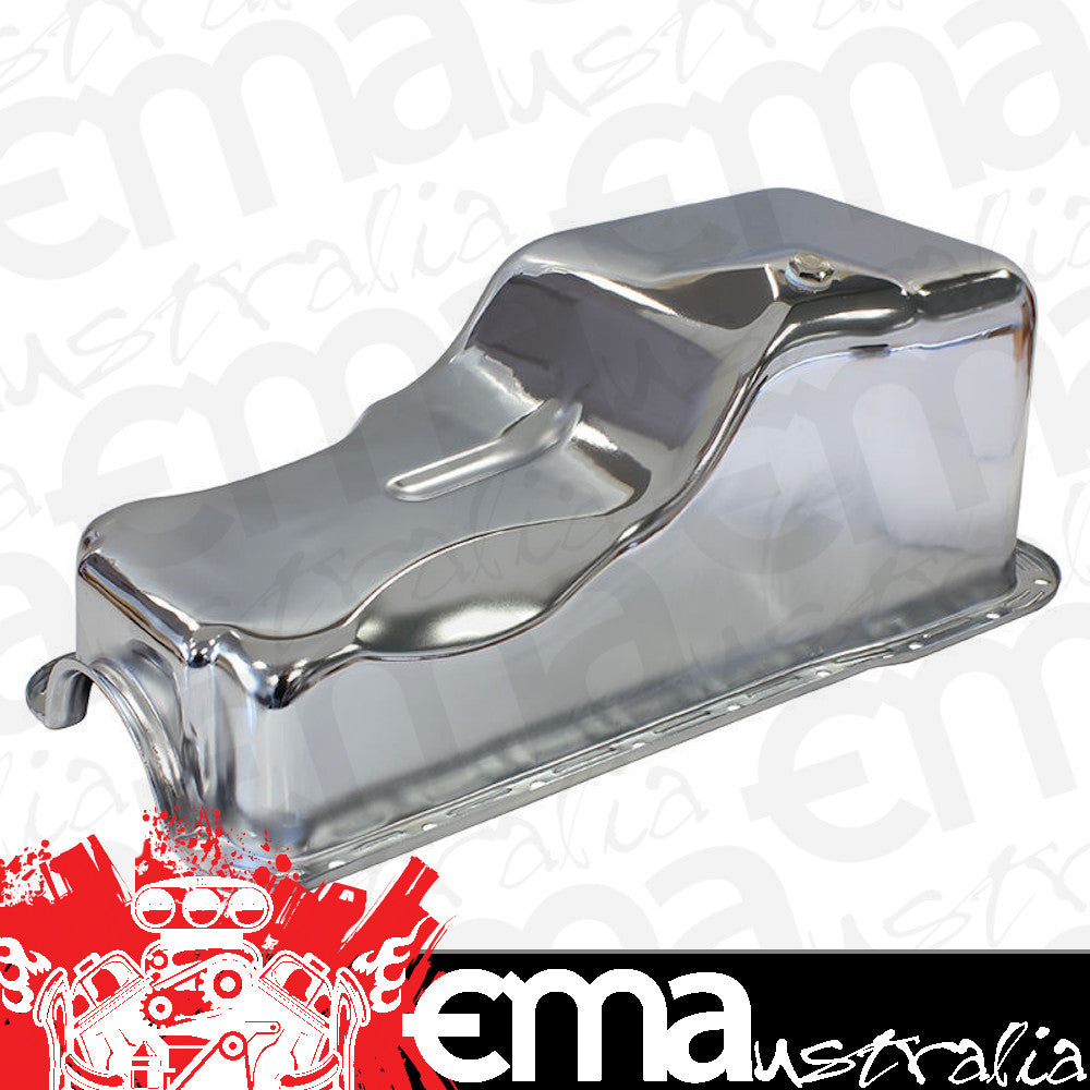 Ford small block Windsor 289-302 C.I.D. V8 Stock Oil Pan 289-302W Front Sump Chrome Aeroflow Performance Products AF82-9078C