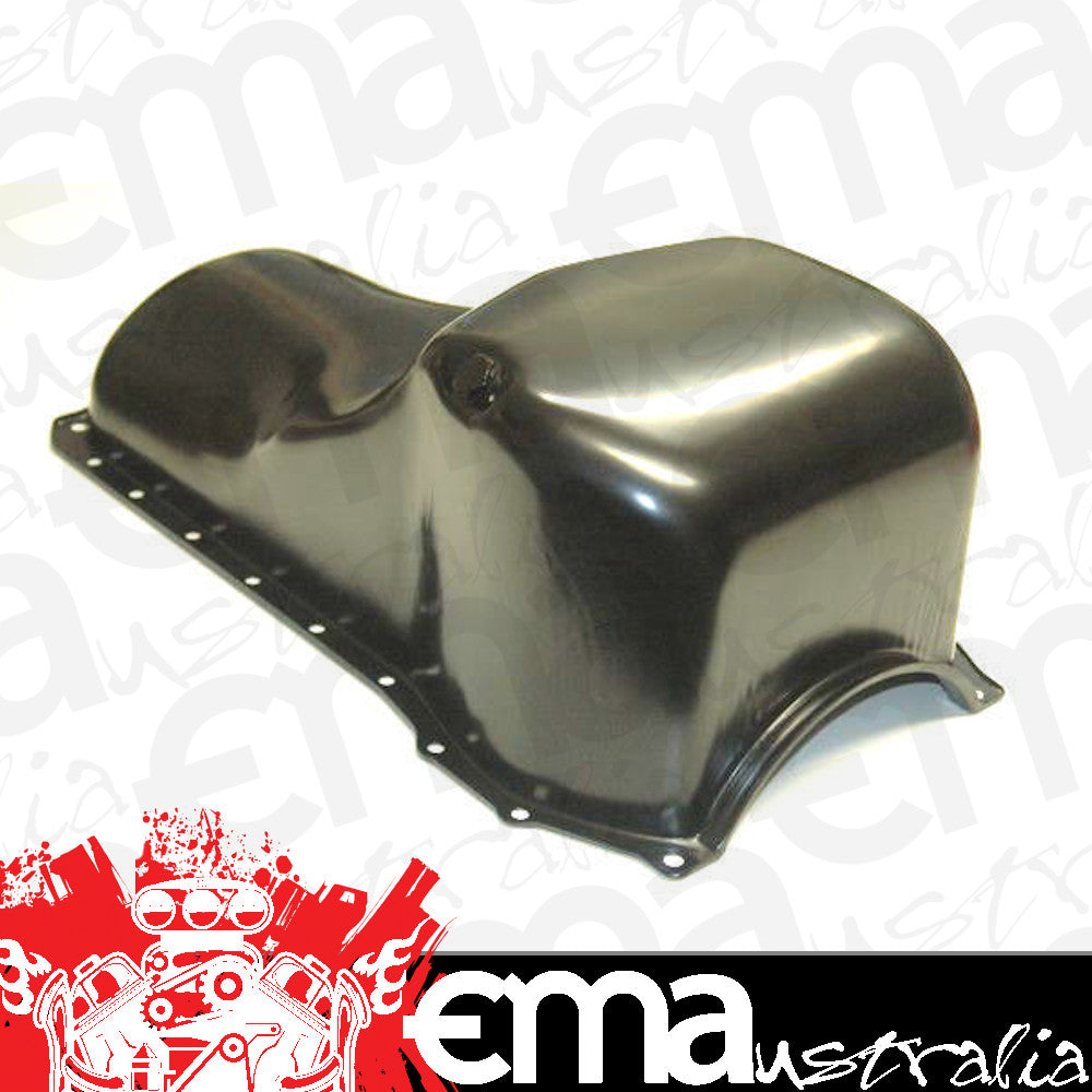 Ford small block Cleveland 302-351 V8.Sump Location: Front Stock Oil Pan 351C Sump Black Aeroflow Performance Products AF82-9310BLK