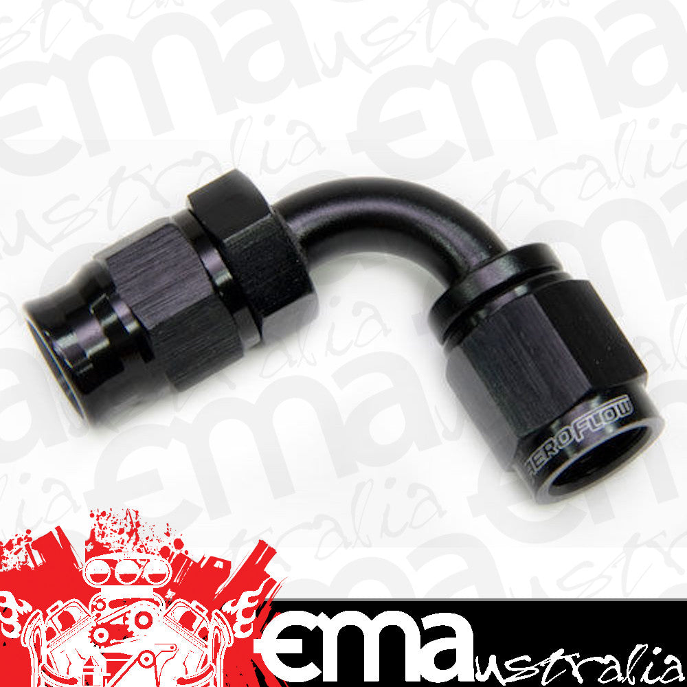 Aeroflow AF203-06DBLK Alloy 90 Deg Hose End -6AN Black Full Swivel Suit PTFE