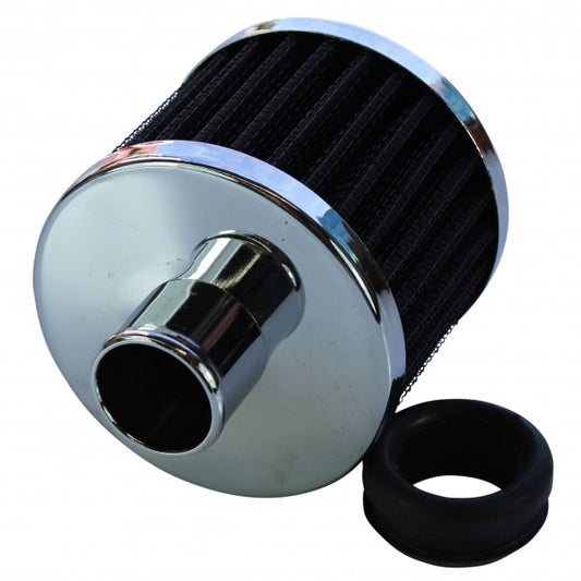 TFI Racing 66-001 Valve Cover Breather Cap Push In 1"(25mm) Neck Chrome Black Element & Grommet
