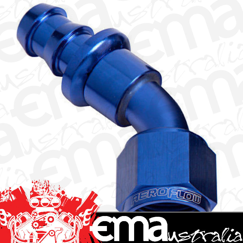 Aeroflow AF402-04 45 Deg Push Lock End -4AN Blue No Clamp Required
