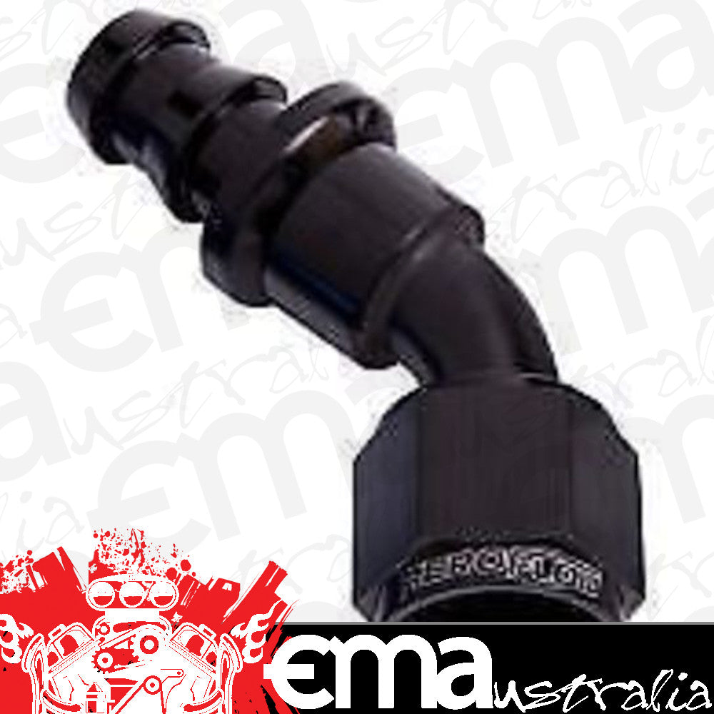 Aeroflow 400 series hose 45 Deg Push Lock End -8AN Black No Clamp Required Aeroflow Performance Products AF402-08BLK