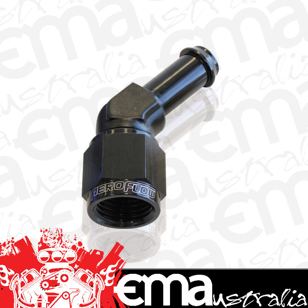 Aeroflow AF412-06-05BLK Female -6AN 45Deg to 5/16" Barb Black Swivel Nut