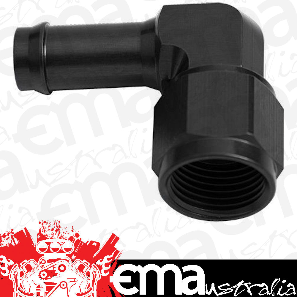 Aeroflow AF413-06-05BLK Female -6AN 90Deg to 5/16" Barb Black Swivel Nut