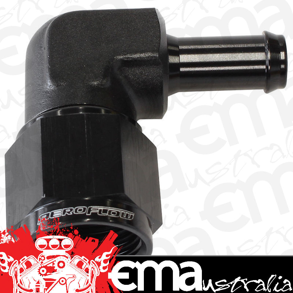 Aeroflow AF413-08-06BLK Female -8AN 90Deg to 3/8" Barb Black Swivel Nut
