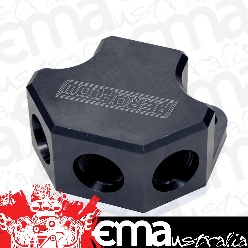 Aeroflow AF454-10-08BLK Y Block 4 Port Distribution Black 3x -8ORB 1x -10ORB Inlet