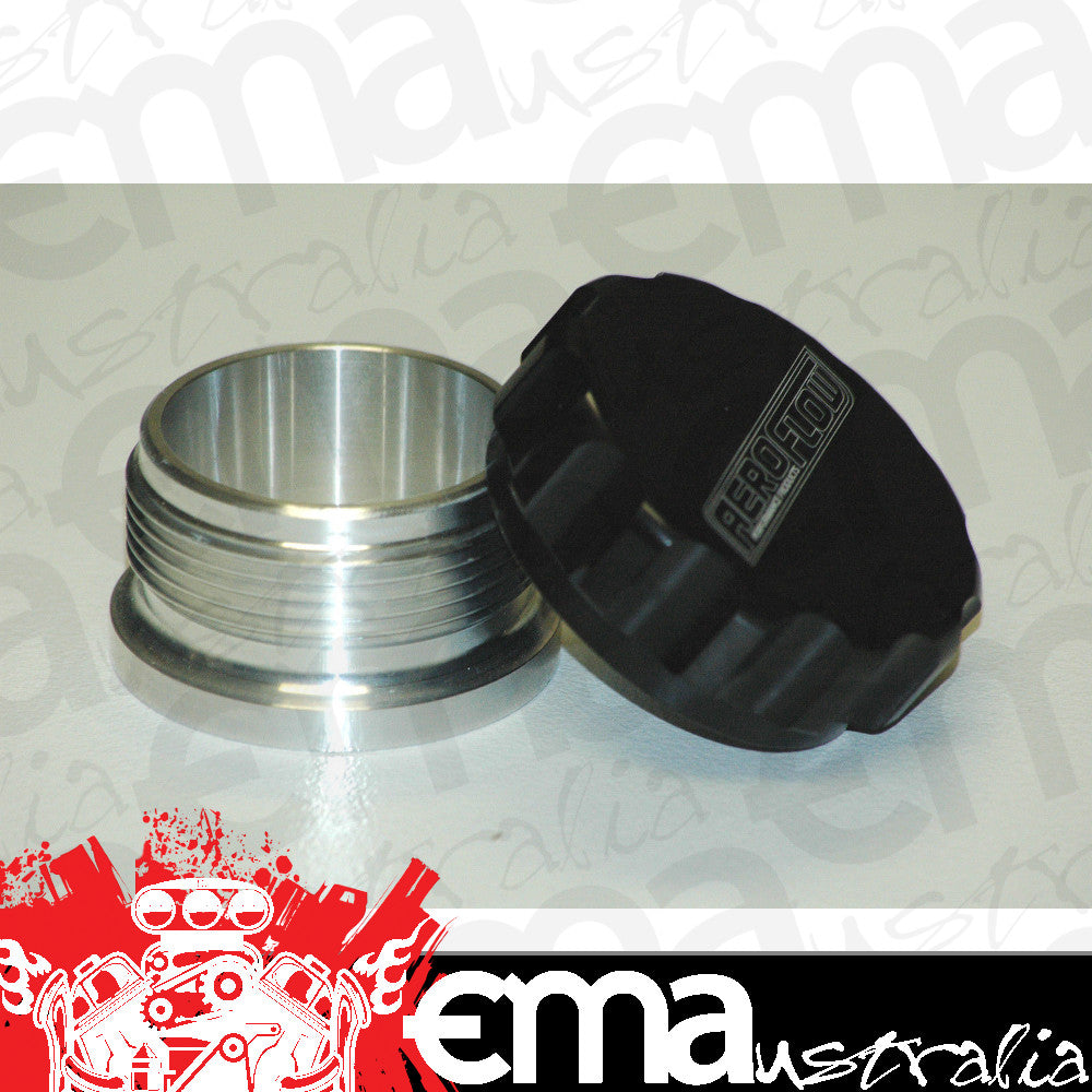 Aeroflow AF460-24BLK 1.5" Alum Weld Bung & Cap Raw Weld On / Black Cap