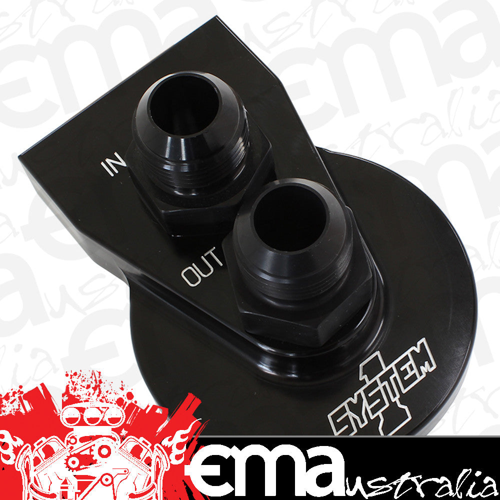 System One SY221-90004-10-B Remote Filter Mount- Black suit 2-Bolt Flat Surface Mount w/ -10an Inlet/Outlet