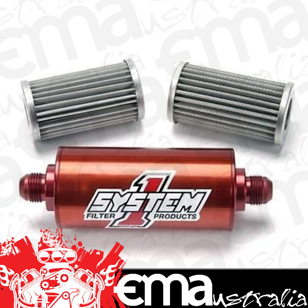 System One | SYS201-203408 | Billet Inline Fuel Filter -8an In/Out 30 Micron 18 Gpm
