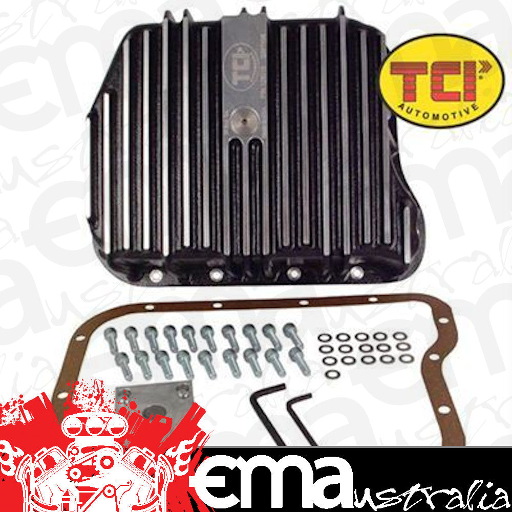 TCI Auto TCI128015 Automatic Transmission Pan Deep Aluminum Black Wrinkled Chrysler Torqueflite 727 46Rh 48Re