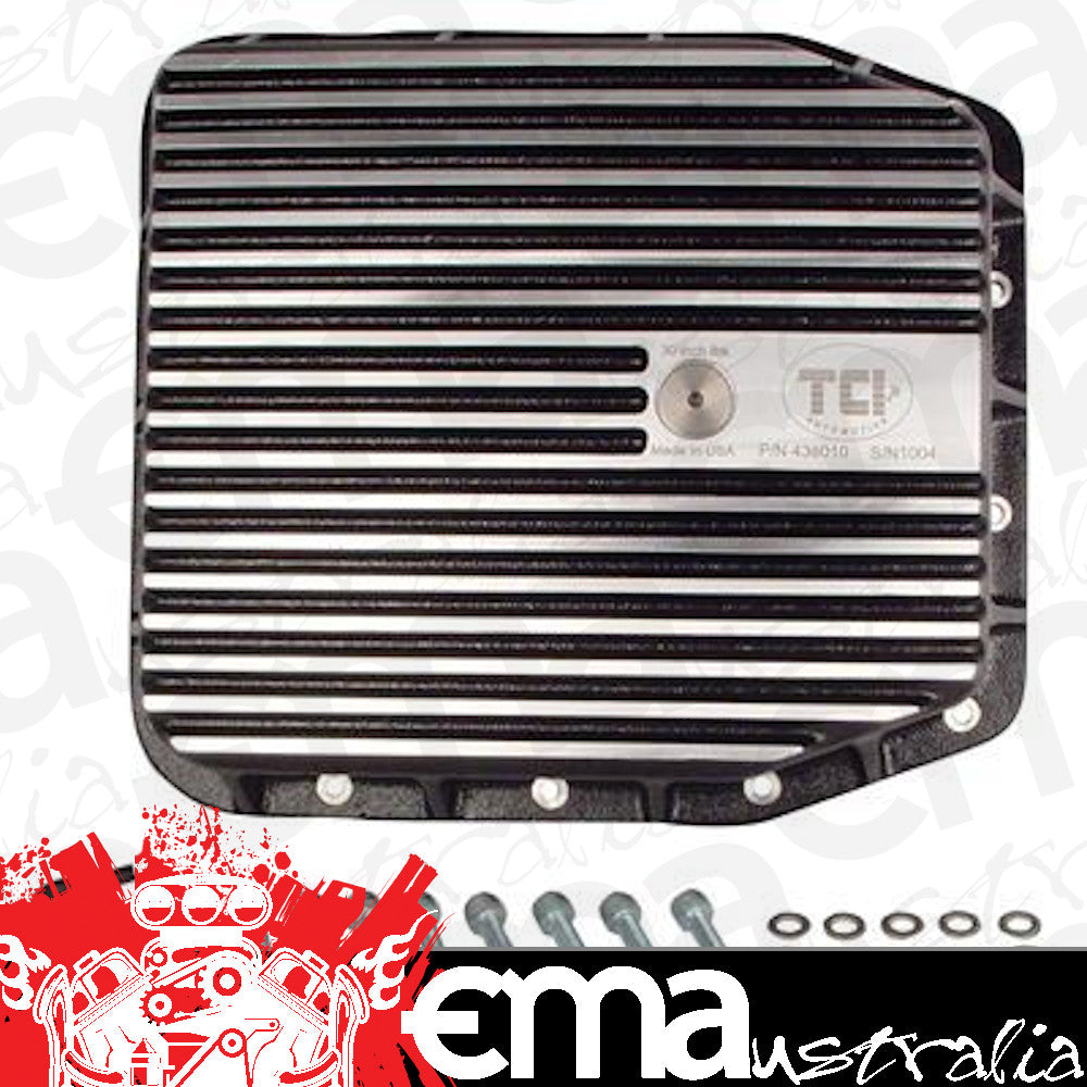 TCI Auto TCI438010 Automatic Transmission Pan Premium Deep Aluminum Black/Polished Fins Ford Aode 4R70W Kit
