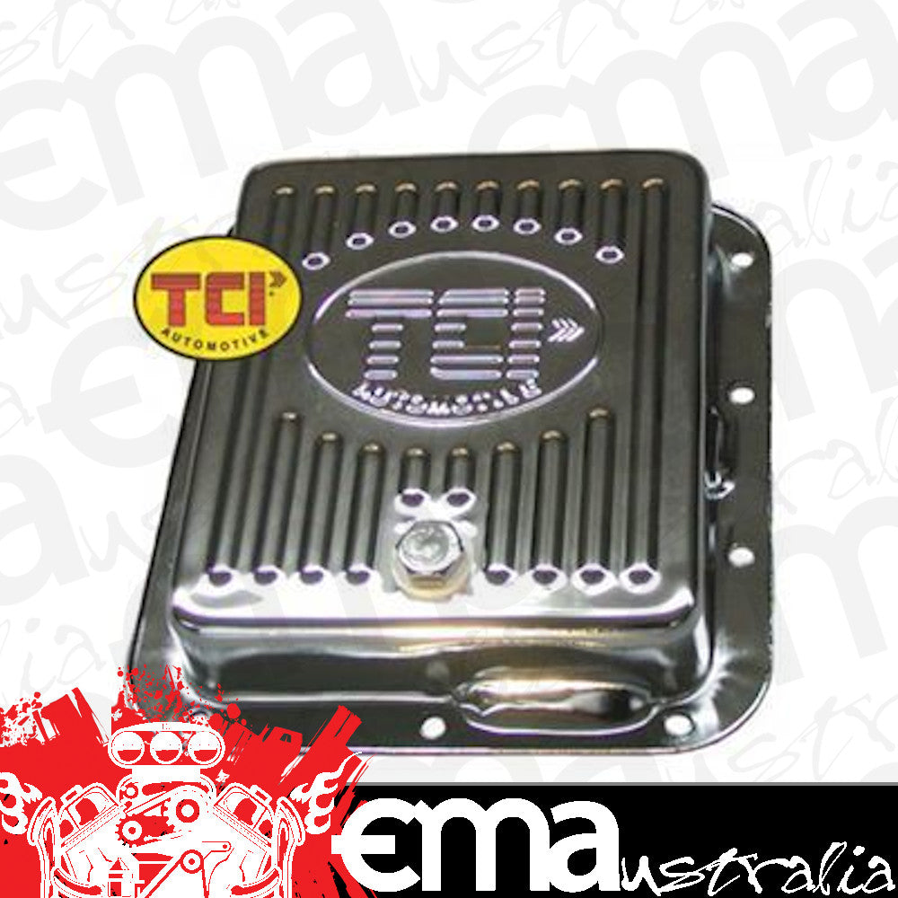 TCI Auto TCI518011 Transmission Pan Stock Steel Chrome Case Fill Ford C-4