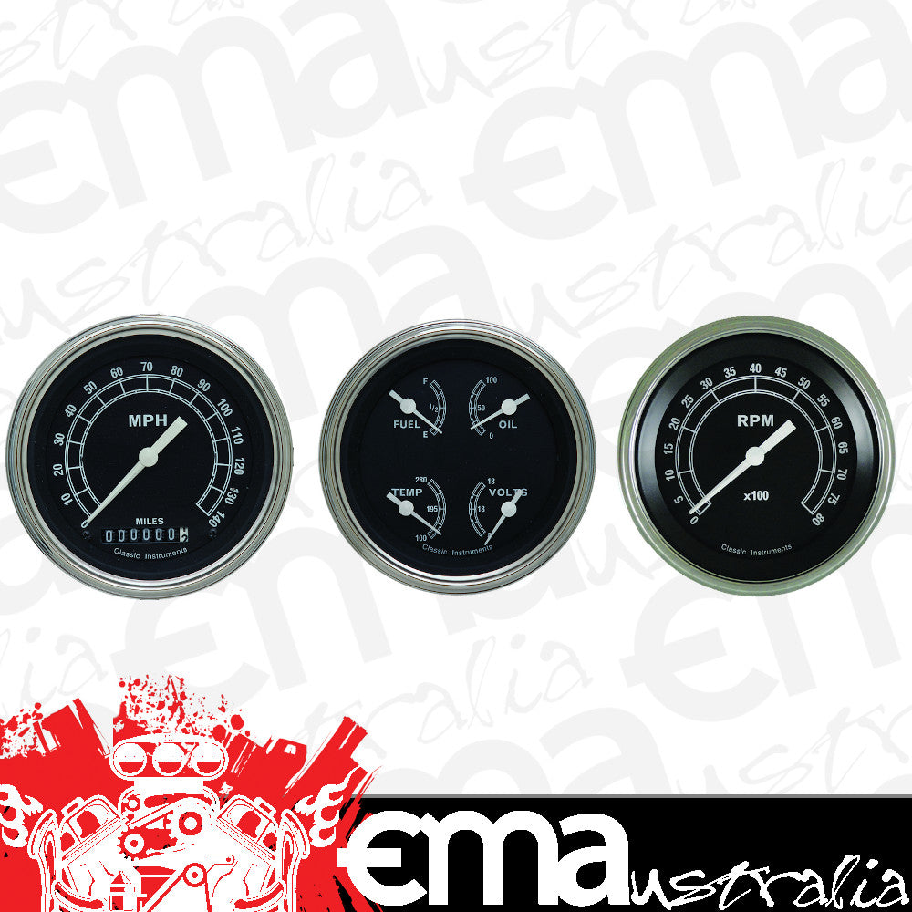 Classic Instruments TR03SLF Traditional - 3 Gauge Set 3-3/8" Speedo, Tach & Dual