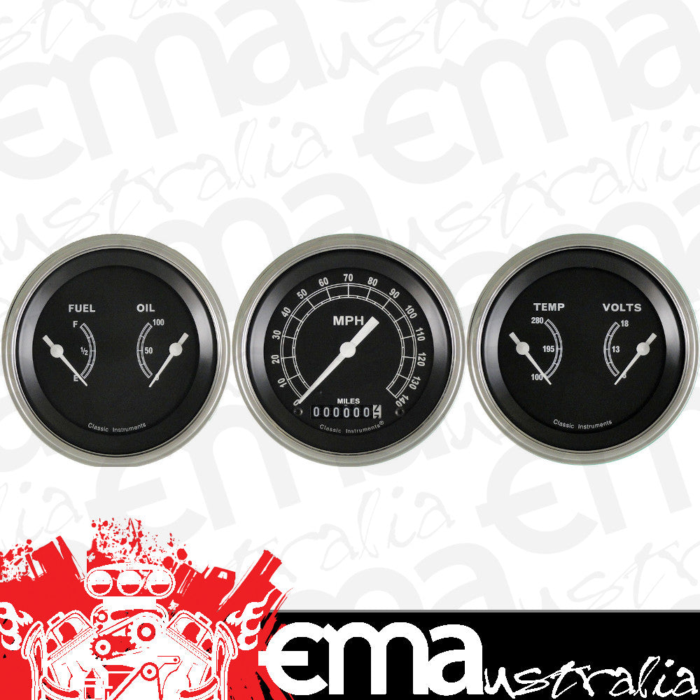 Classic Instruments TR04SLF Traditional - 3 Gauge Set 3-3/8" Speedo & 2x Dual