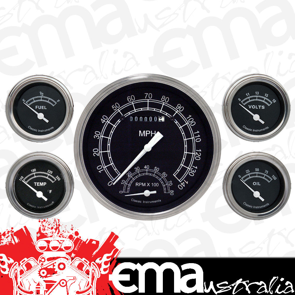 Classic Instruments TR65SLF Traditional - 5 Gauge Set 4-5/8" Speedtachular & 2-1/8" Fuel, Oil, Temp, Volts