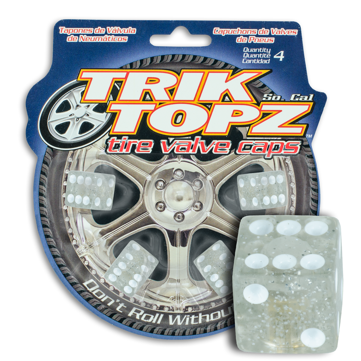 Trik Topz TT8021 Tyre Valve Caps - Clear Glitter Dice (Set of 4)