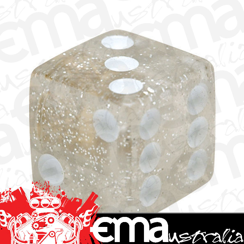 Trik Topz | TT8666 | Tyre Valve Caps - Clear Glitter Dice (Set of 4)