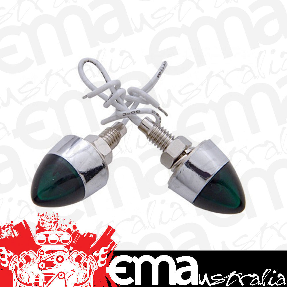UPI Reproductions UP10870 Chrome Bullet License Plate Fastener w/ Green 12V Light (pair)