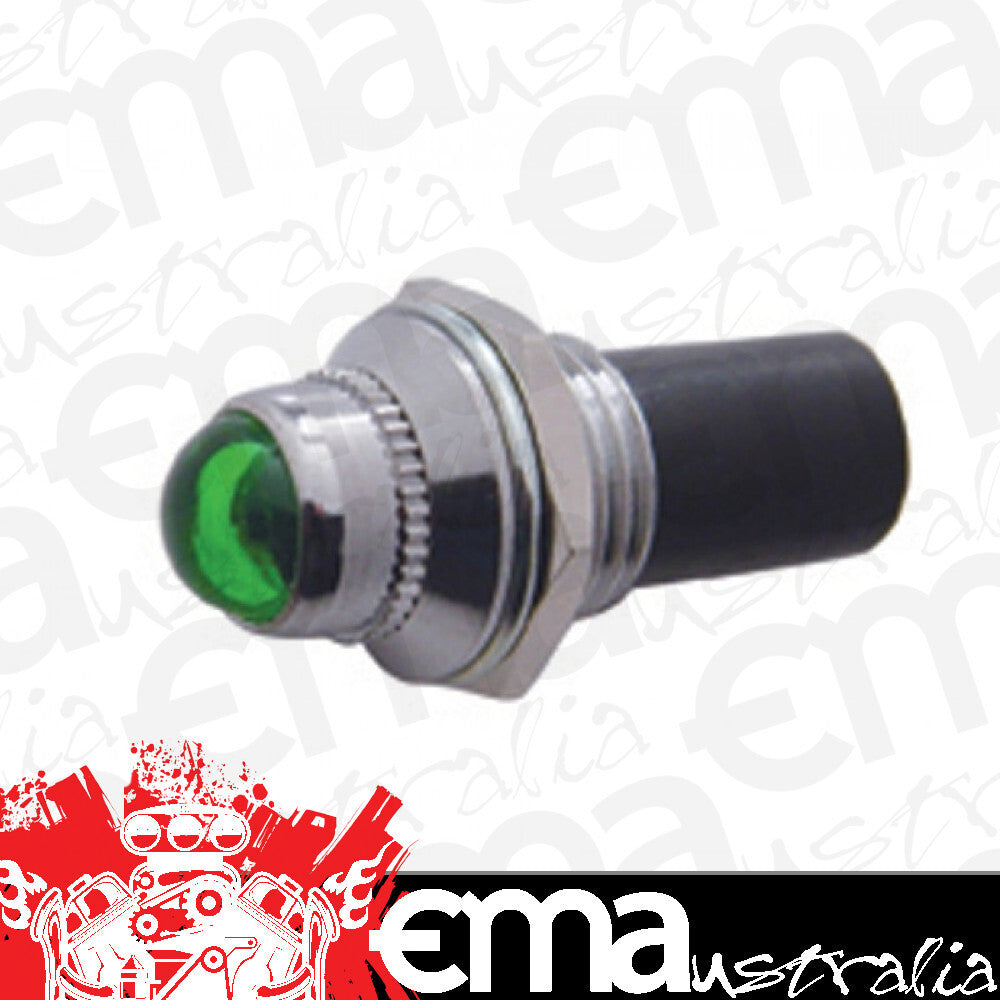 UPI Reproductions | UP40053 | Dash Indicator Light Green 12V 3/8 O.D w/ Chrome Bezel