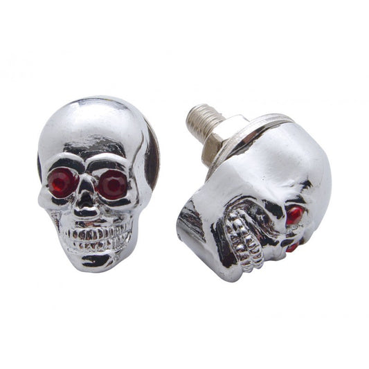 UPI Reproductions UP70315 Skull License Plate Bolts Chrome w/ Jewel Eyes (pair)