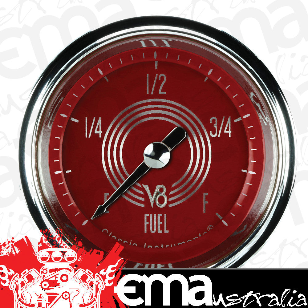 Classic Instruments V8RS109SHC V8 Red Steelie - Programmable Fuel Gauge 2-1/8"