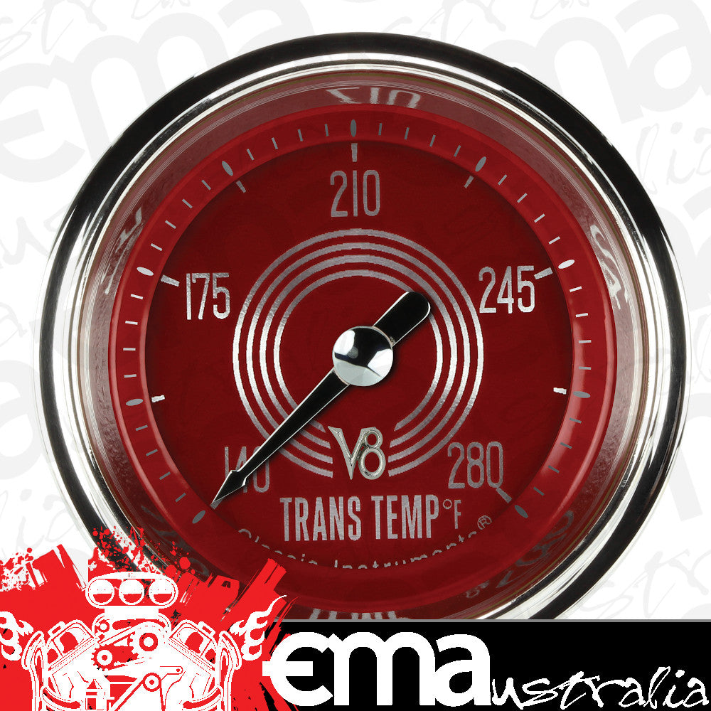 Classic Instruments V8RS127SHC V8 Red Steelie - Transmission Temp Gauge Full Sweep 2-1/8"