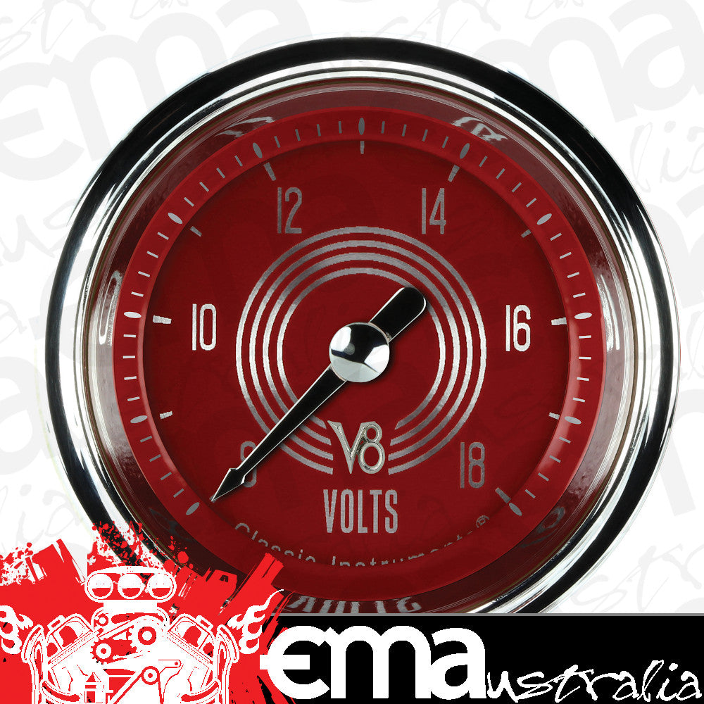 Classic Instruments V8RS130SHC V8 Red Steelie - Volt Gauge Full Sweep 2-1/8"