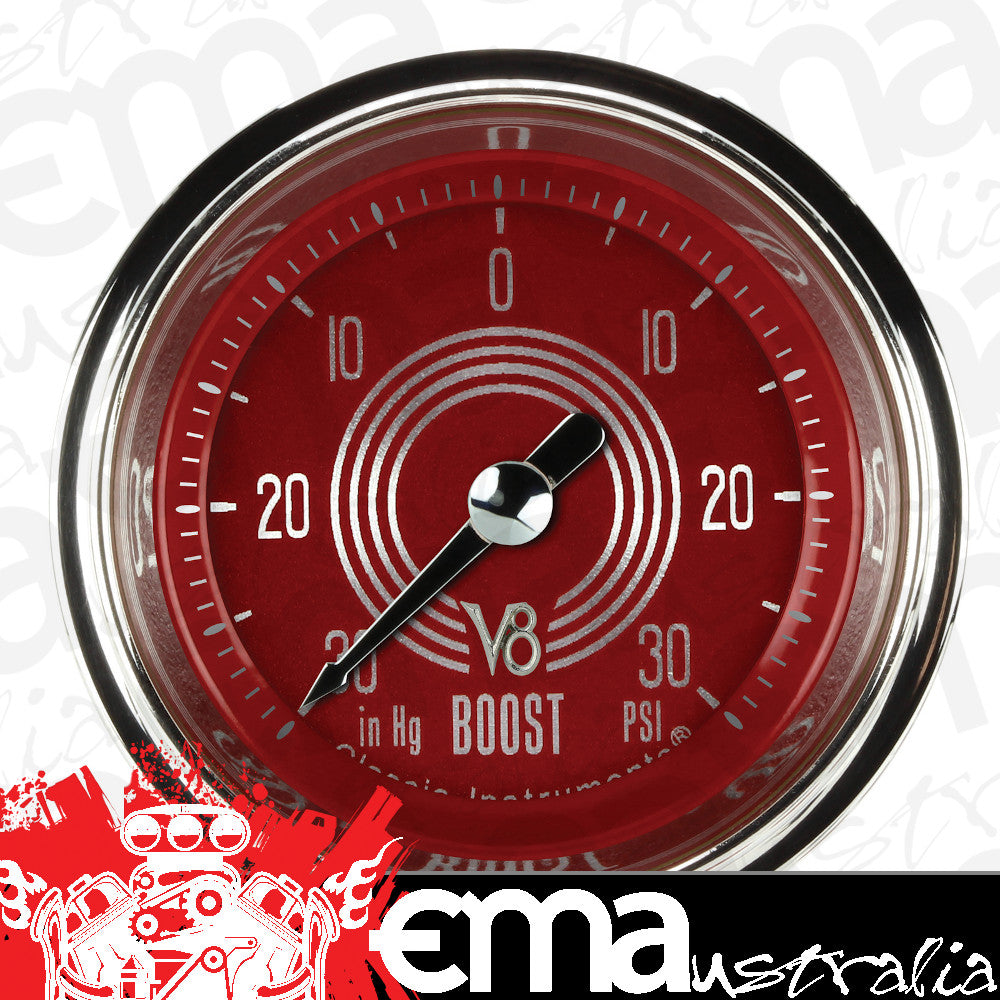 Classic Instruments V8RS141SHC V8 Red Steelie 2-1/8" Full Sweep Electric Boost