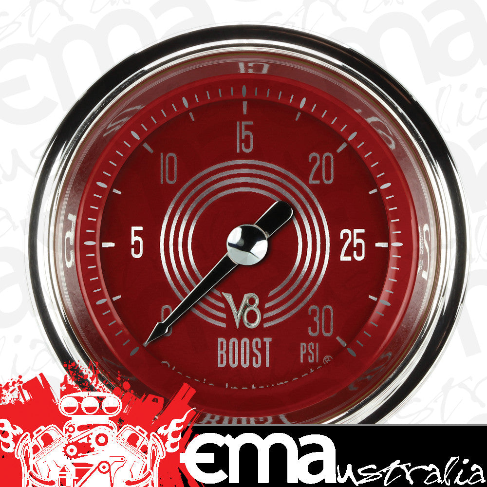 Classic Instruments V8RS142SHC V8 Red Steelie 2-1/8" Full Sweep Electric Boost