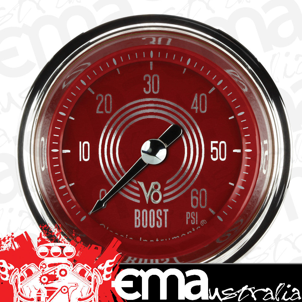 Classic Instruments V8RS143SHC V8 Red Steelie 2-1/8" Full Sweep Electric Boost