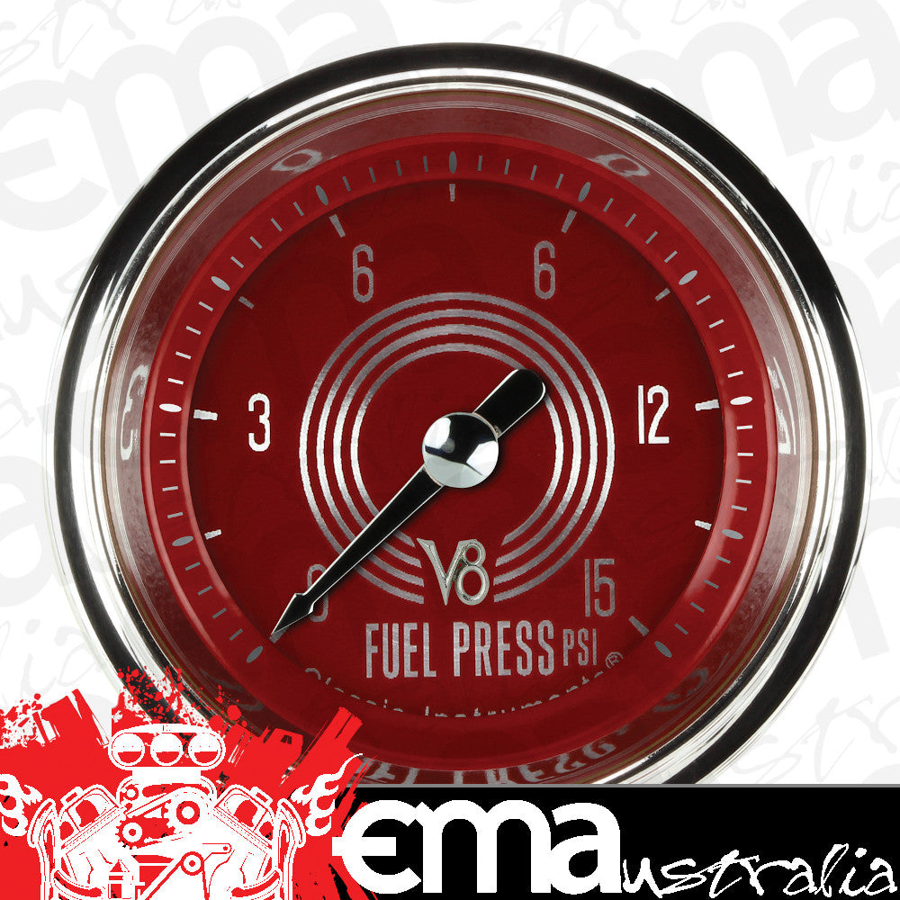 Classic Instruments V8RS145SHC V8 Red Steelie 2-1/8" Full Sweep Fuel Pressure